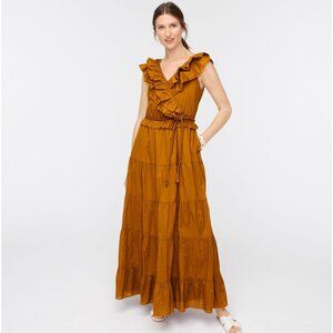 J. Crew Ruffle Front Tiered Maxi Dredd Brandy Orange Brown Cotton 6